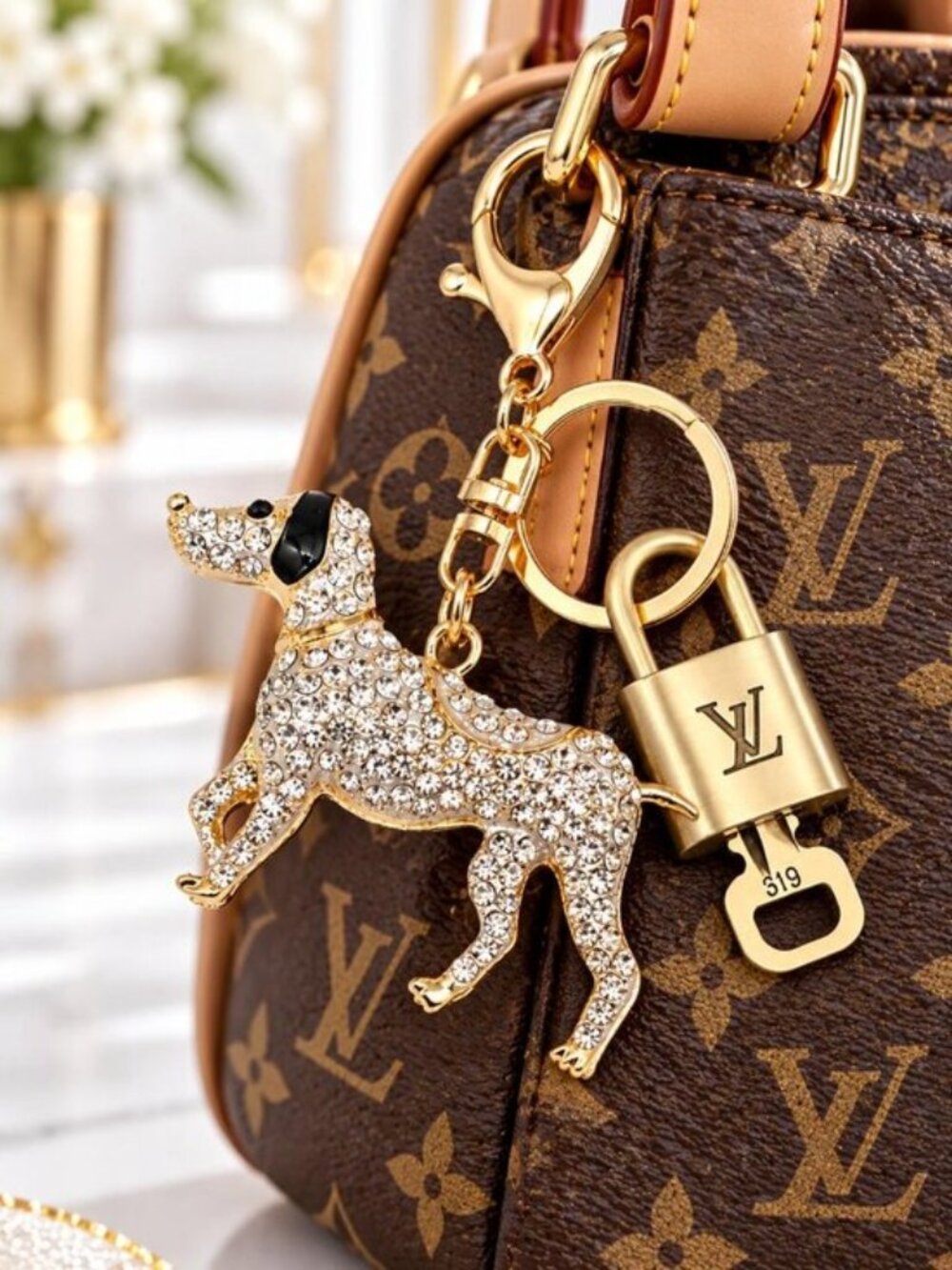Authentic Louis Vuitton Padlock Gold 🔒 Key Set + Unbranded Dog Keychain Charm